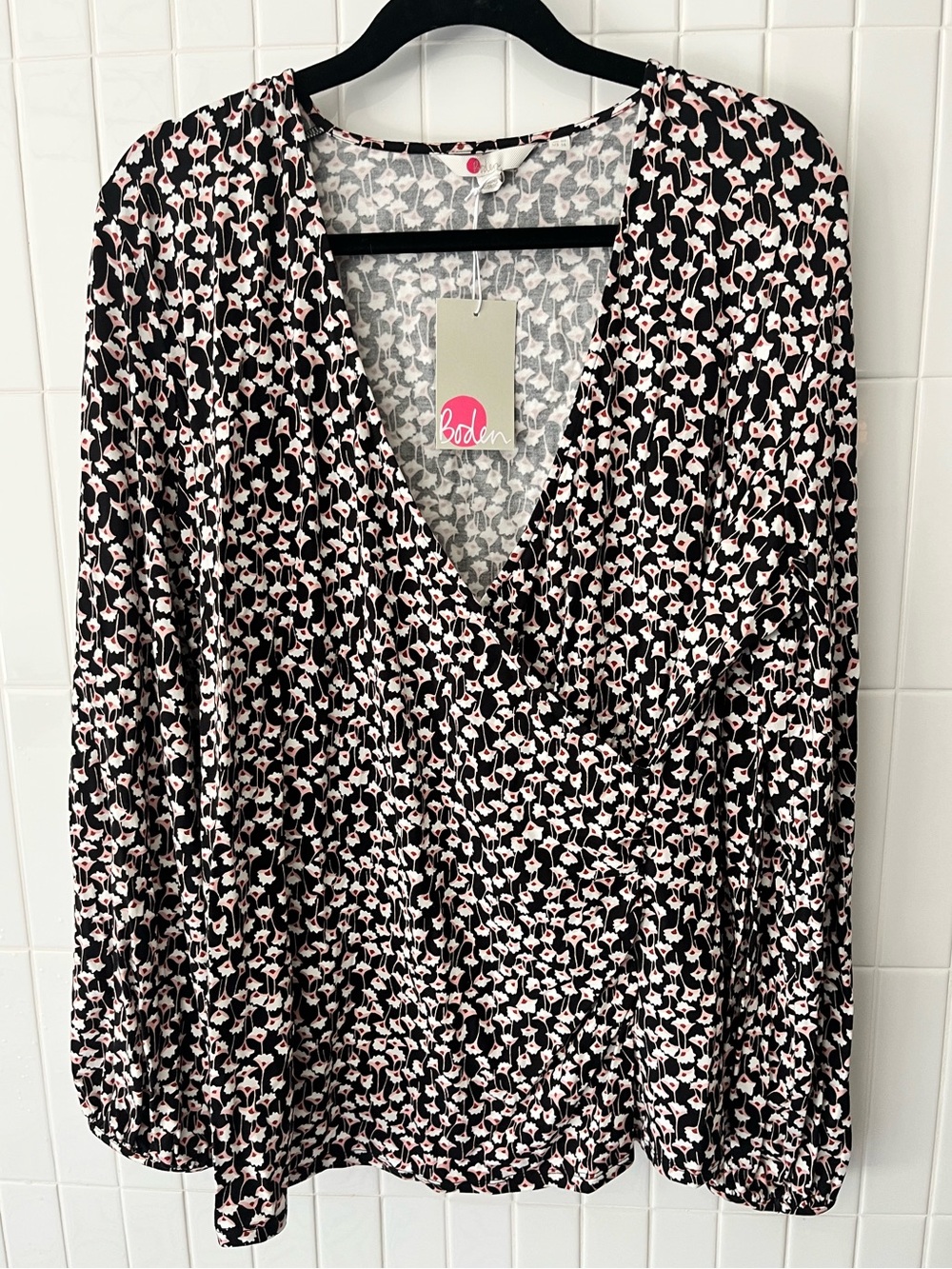 NWT Boden faux-wrap top floral pink US 16 XL